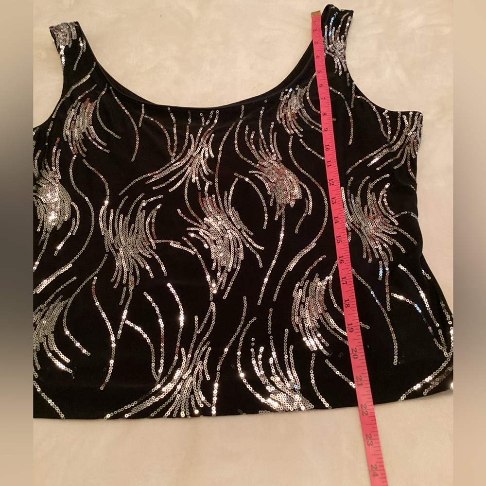 Alex Evenings Black Sequined Evening Jacket & Tank Top w Silver Wave Accents XL - Picture 9 of 12